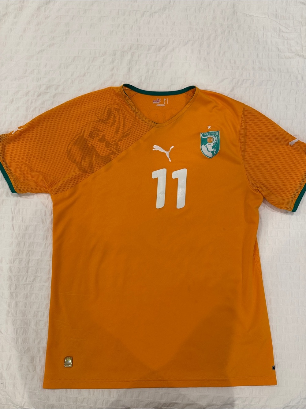 Puma Orange Ivory Coast #11 Football Jersey with Green Accents
